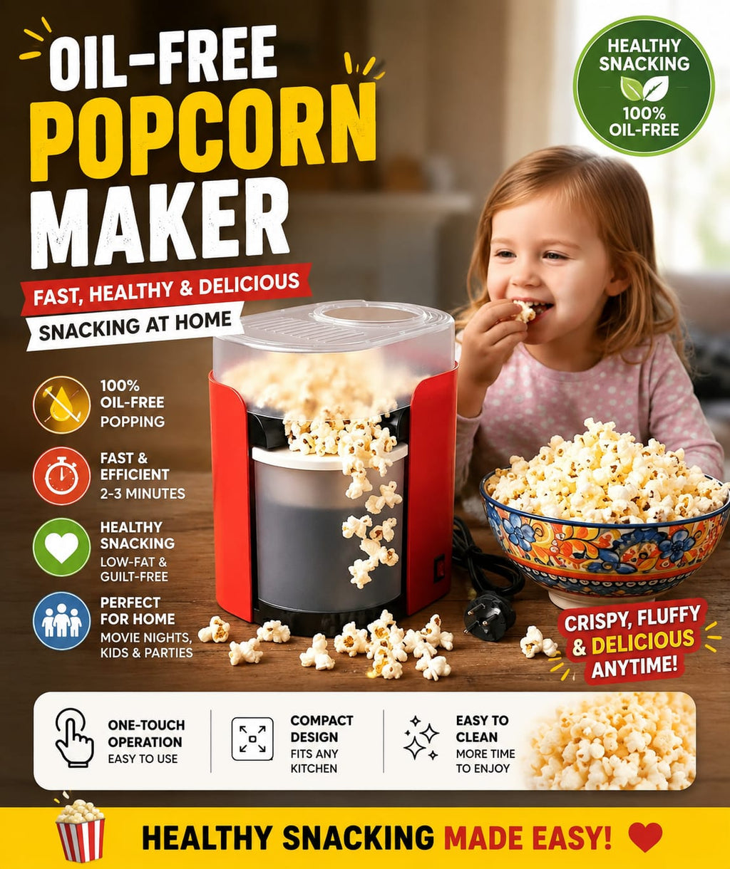 Hot Air Popcorn Maker – Oil-Free, Fast & Healthy Snacking 🍿✨